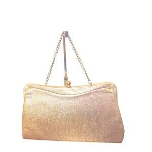 Vintage 1960's Gold Crinkle Metallic‎ Clutch Convertible Evening Handbag